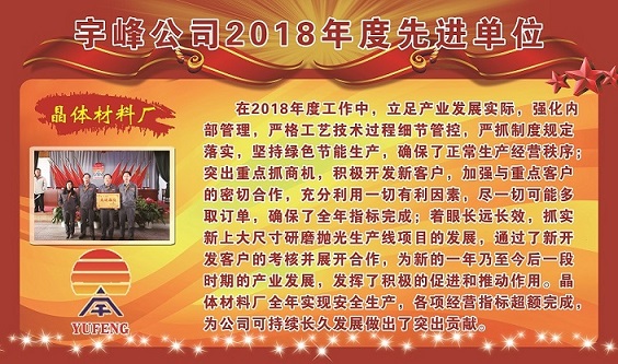 宇峰公司2018年度先进单位